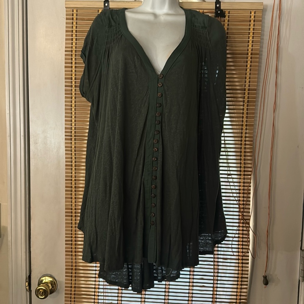 Free People Green Button-Down Oversized Top Small